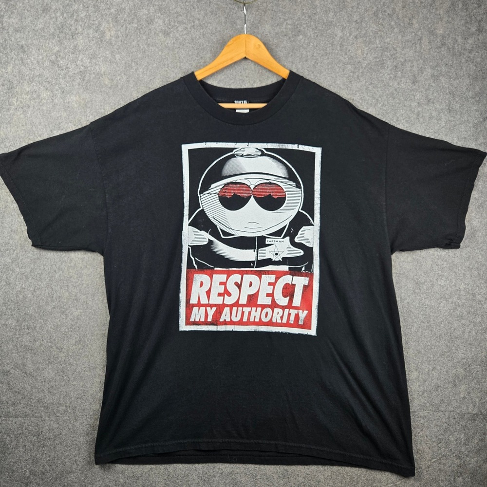 South Park Cartman T-Shirt Mens 2XL Black Respect My Authority Graphic Tee 2011